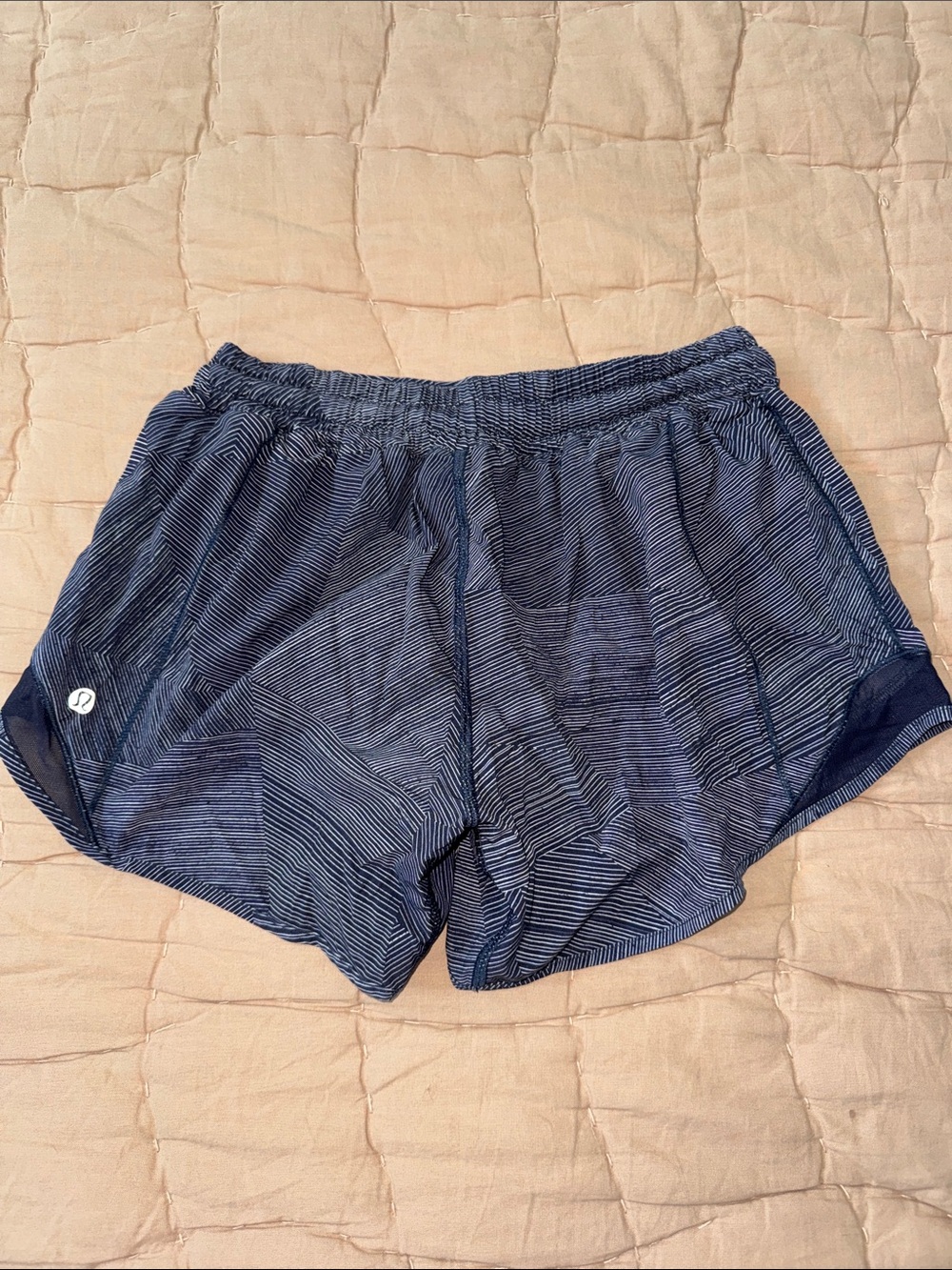 Lululemon Navy Striped Tall Hotty Hot Running Shorts